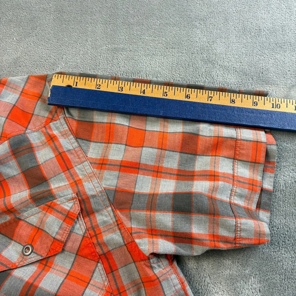 The North Face Men's Small Short Sleeve Plaid‎ Snap Front Western Shirt Orange